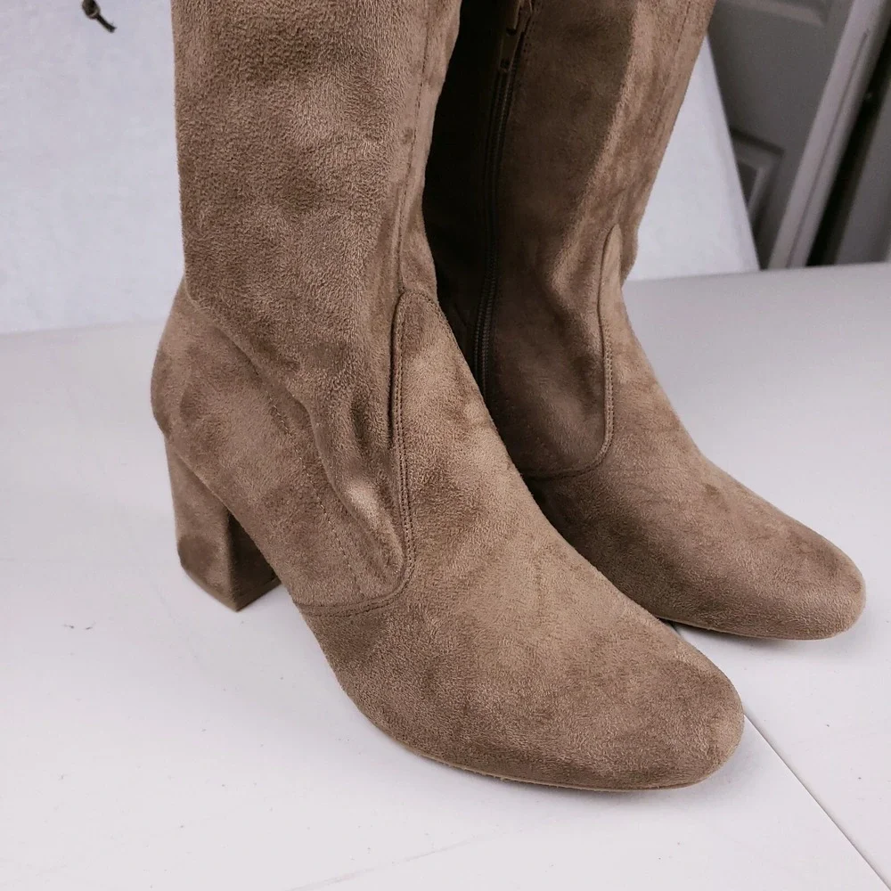 Wild Diva Over The Knee Block Heel Boots Taupe Trendy Style Sz 9 Soft‎ Girl